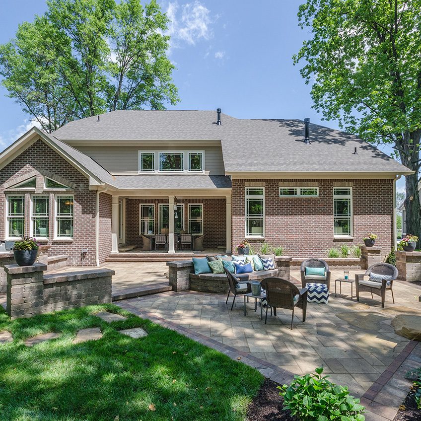 Outdoor living space with stone patio