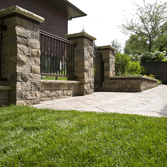 Outdoor fence with stone columns