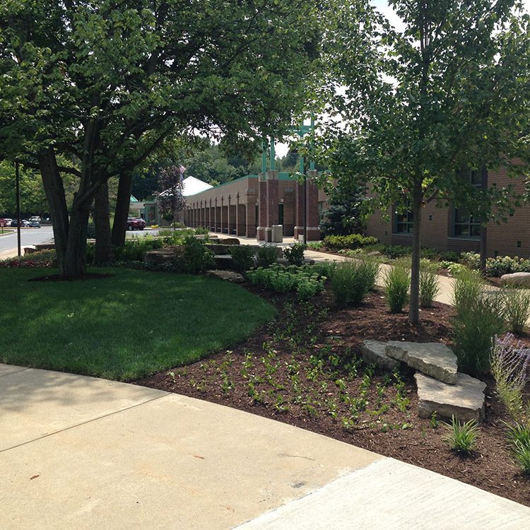 Outdoor landscaping with boulders