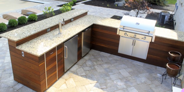 Outdoor kitchen with stone counter tops